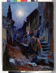 Auriol, ruelle au clair de lune Peinture de Louis Mathieu Verdilhan (1875-1928) Dim. 81x59 cm Mention obligatoire : Collection fondation regards de Provence, Marseille - Louis Mathieu Verdilhan