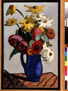 Bouquet de fleurs dans un vase bleu. Peinture de Louis Mathieu Verdilhan (1875-1928) Dim. 71,5x45,5 cm Mention obligatoire : Collection fondation regards de Provence, Marseille