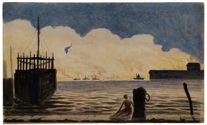 Fille sur une jetée, vers 1900