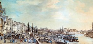 Vue du port Saint-Paul et du bureau des bateaux à eau en 1782. Peinture pastel par Louis de Lespinasse (1734-1808) 1782. Paris, Musée Carnavalet