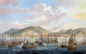Vue de la ville du Cap-Français (Cap de la République), vue sur la mer à Saint-Domingue. Détail. Peinture de Louis Nicolas Van Blarenberghe (1716-1794) 1779 La Rochelle, Musée du Nouveau Monde