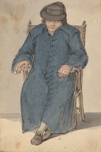 Homme endormi dans un long manteau bleu