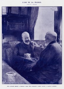 Le roi Édouard VII en voyage en train avec le président Émile Loubet de France (lithographie)