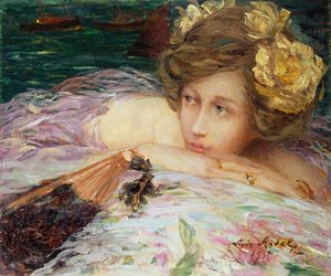 Une dame avec son éventail - Louis Ridel