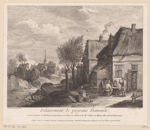 Paysage de village flamand avec des paysans jouant aux cartes