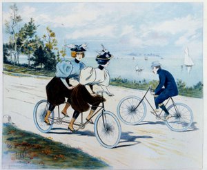 Promenade du dimanche. Balade à vélo : un homme à vélo regarde deux femmes sur un tandem