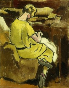 Femme en Jaune Cousant