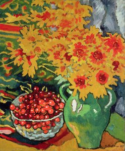 Fleurs Jaunes et Bol de Cerises