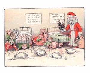 Carte de vœux victorienne de chatons tremblant de peur à la vue d