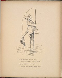 Un chat pêchant avec une canne à pêche