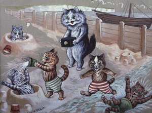 Chats se baignant dans la mer - Louis Wain