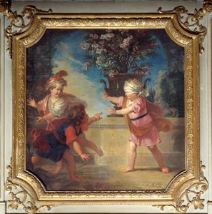 Le jeu du pigeon. Dessus de porte peint par Louis Boullongne Le Jeune (1654-1733)