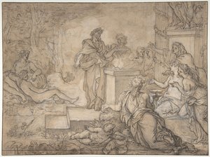 Sacrifice offert devant une statue de Jupiter, 17ème siècle