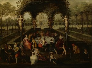 Vénus, Bacchus et Cérès avec des mortels dans un jardin d