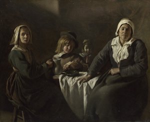 Quatre figures à une table, vers 1643