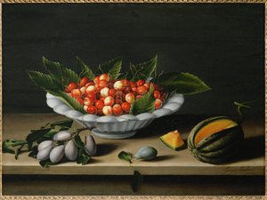 Coupe de cerises, prunes et melon … - Louise (circle of) Moillon