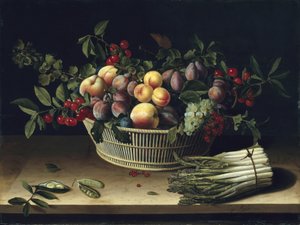 Nature morte avec un panier de fruits et une botte d