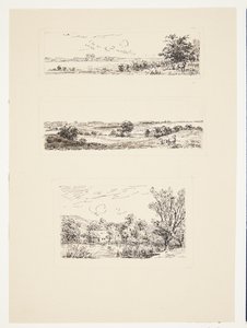 Feuille avec trois petits paysages