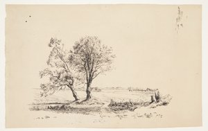 Paysage avec saules près d