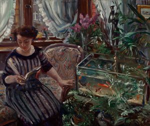 Dame au bassin des poissons rouges - Lovis Corinth