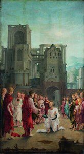 Le Christ remet les clés à Saint Pierre - Lower Rhenish pupil of Wolf Huber