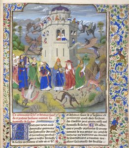Forteresse de la Foi Miniature des Saints Grégoire, Augustin, Jérôme et Ambroise combattant des démons, fin du 15e siècle