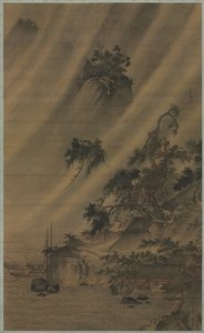 Village fluvial sous une tempête de pluie, vers 1480-1507 - Lu Wenying