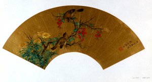 Oiseaux, baies et fleurs 花鳥折扇