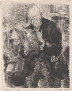 Homme lisant dans une bibliothèque - Luc Albert Moreau (signed by artist)