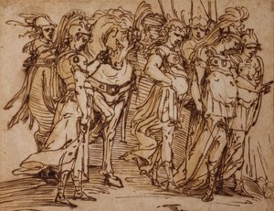 Amazones avec un cheval en procession vers la droite - Luca Cambiaso