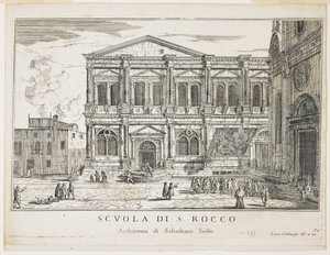 Vue de la Confrérie de Saint-Rocco, planche de The Buildings and Views of Venice, 1703, 1750-53 - Luca Carlevaris