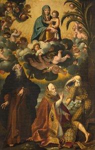 Autel de Saint Antoine, Madone et Enfant avec Saints Antoine Abbé Paul Ermite et Pape Grégoire XIV, Luke Cattapane 1593 - Luca Cattapane