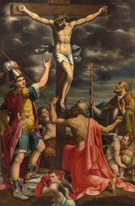 Autel de San Fermo, Crucifixion avec les saints Fermo Jérôme et le pape Grégoire XIV, Luca Cattapane 1593