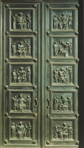 Italie, Florence, Église de Santa Maria del Fiore, Porte de la sacristie des messes - Luca Della Robbia