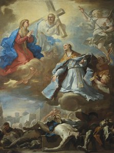 Saint Janvier intercédant auprès de la Vierge Marie, du Christ et de Dieu le Père pour les victimes de la peste