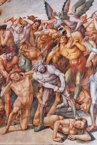 Damné en enfer (détail avec diables et damnés)