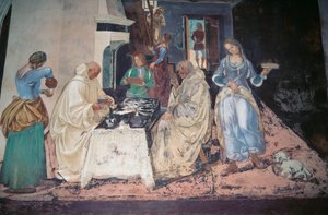 Saint Benoît réprimandant deux moines qui ont violé la Règle, scène des Histoires de Saint Benoît de Monte Oliveto Maggiore - Luca Signorelli