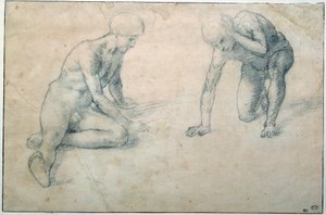 Deux hommes nus accroupis. Dessin de Luca Signorelli (1441-1523) XVe siècle Paris, Musée du Louvre