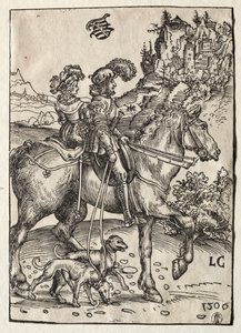 Un gentleman et une dame à cheval pour la chasse