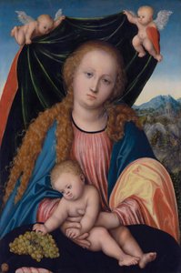French : Madonna avec enfant et raisins, Deux anges tenant un rideau Virgin and Child - Lucas Cranach the Elder