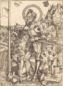 Saint Georges debout, avec deux anges