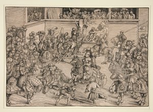 Le Deuxième Tournoi (avec la Tapisserie de Samson et le Lion) - Lucas Cranach the Elder