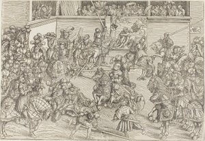 Le deuxième tournoi avec une tapisserie représentant Samson et le lion