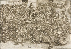 Le troisième tournoi, avec des chevaliers brisant des lances