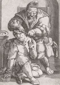 Chirurgien-barbier du XVIIe siècle soignant l