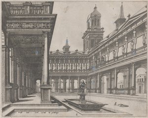 Cour du palais avec fontaine dans un bassin rectangulaire
