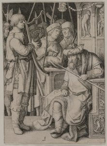 David jouant de la harpe devant Saül, vers 1508