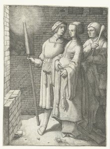 Jeune homme avec une torche, une femme et un bouffon - Lucas van Leyden