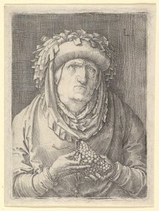 Vieille femme avec des raisins