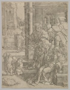 Le poète Virgile suspendu dans un panier, 1525 - Lucas van Leyden